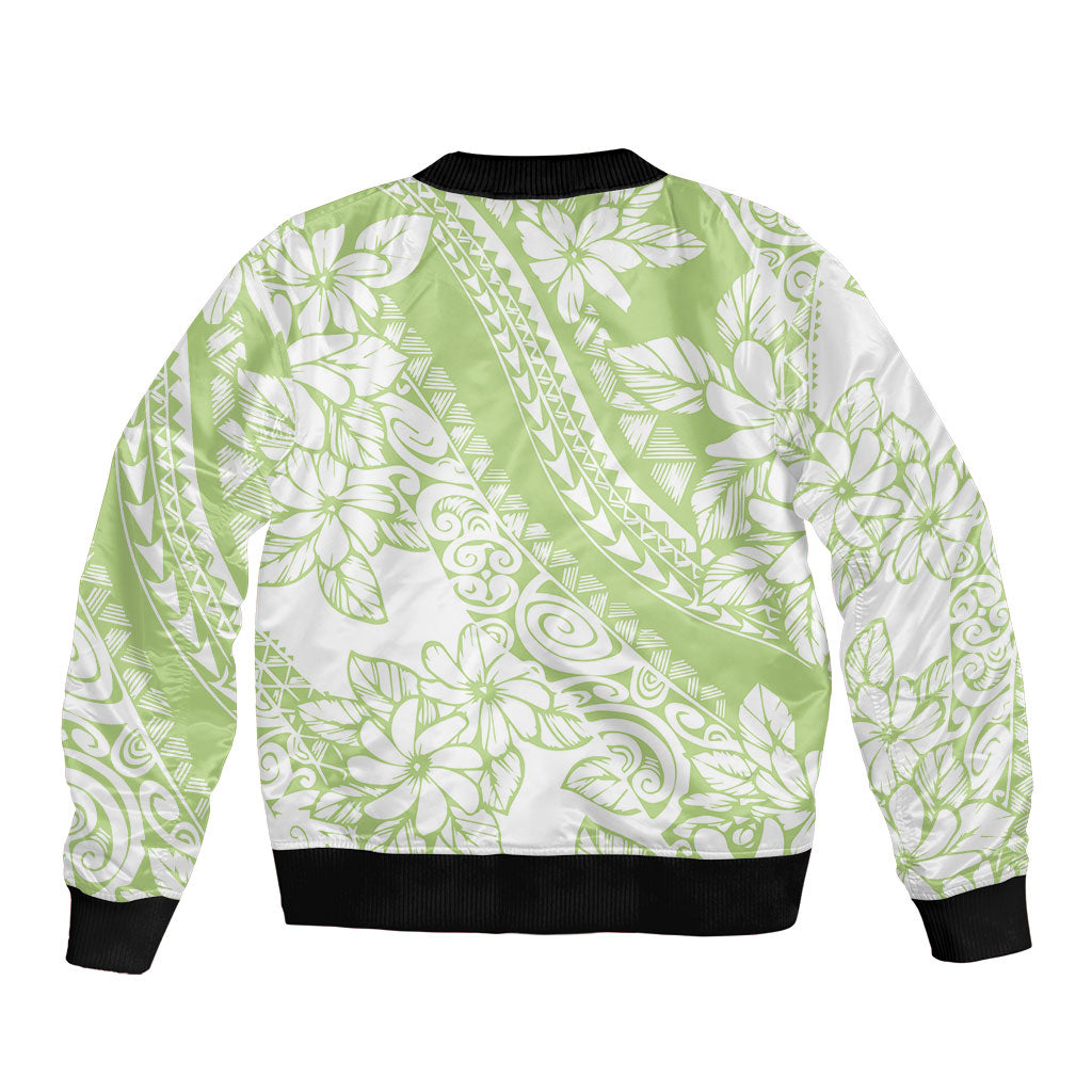 Polynesian Tiare Flower Sage Green Pastel Bomber Jacket LT14 - Polynesian Pride
