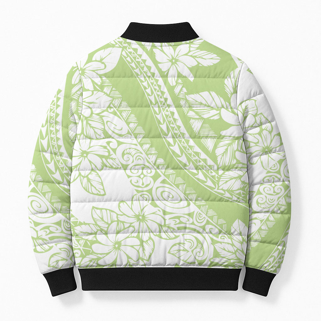 Polynesian Tiare Flower Sage Green Pastel Bomber Puffer Jacket LT14 - Polynesian Pride