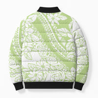 Polynesian Tiare Flower Sage Green Pastel Bomber Puffer Jacket LT14 - Polynesian Pride