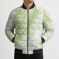 Polynesian Tiare Flower Sage Green Pastel Bomber Puffer Jacket LT14 - Polynesian Pride