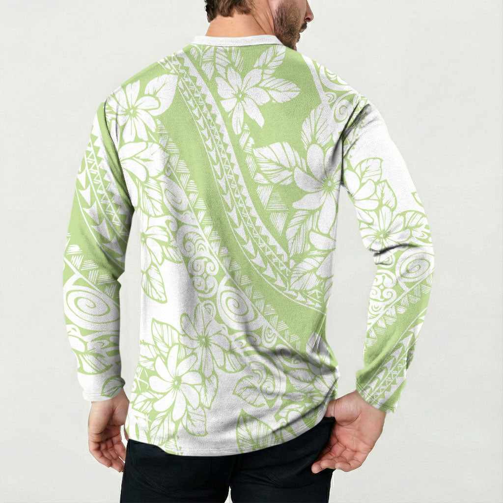 Polynesian Tiare Flower Sage Green Pastel Button Sweatshirt LT14 - Polynesian Pride