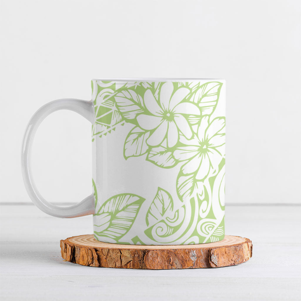Polynesian Tiare Flower Sage Green Pastel Ceramic Mug LT14 Sage Green - Polynesian Pride