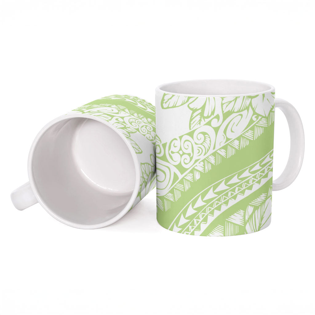 Polynesian Tiare Flower Sage Green Pastel Ceramic Mug LT14 - Polynesian Pride