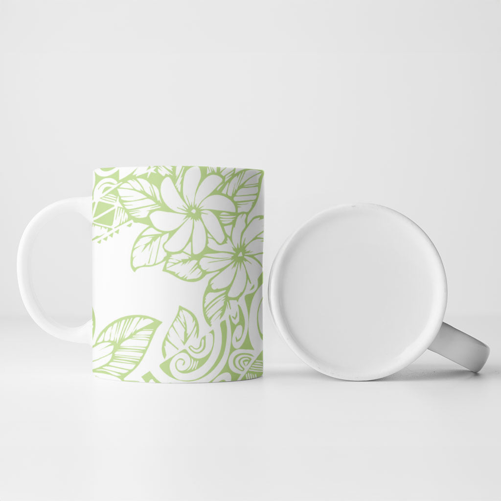 Polynesian Tiare Flower Sage Green Pastel Ceramic Mug LT14 - Polynesian Pride