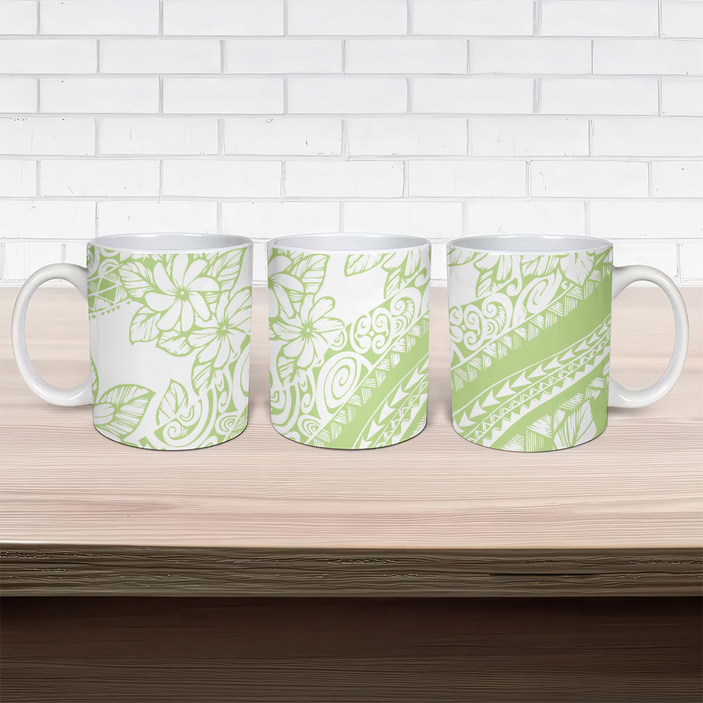 Polynesian Tiare Flower Sage Green Pastel Ceramic Mug LT14 - Polynesian Pride