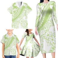 Polynesian Tiare Flower Sage Green Pastel Family Matching Long Sleeve Bodycon Dress and Hawaiian Shirt LT14 - Polynesian Pride