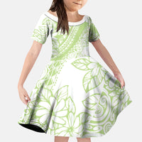 Polynesian Tiare Flower Sage Green Pastel Family Matching Off The Shoulder Long Sleeve Dress and Hawaiian Shirt LT14 Daughter's Dress Sage Green - Polynesian Pride
