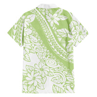 Polynesian Tiare Flower Sage Green Pastel Family Matching Off The Shoulder Long Sleeve Dress and Hawaiian Shirt LT14 - Polynesian Pride