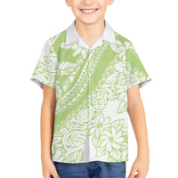 Polynesian Tiare Flower Sage Green Pastel Family Matching Off The Shoulder Long Sleeve Dress and Hawaiian Shirt LT14 Son's Shirt Sage Green - Polynesian Pride