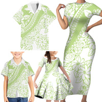 Polynesian Tiare Flower Sage Green Pastel Family Matching Short Sleeve Bodycon Dress and Hawaiian Shirt LT14 - Polynesian Pride