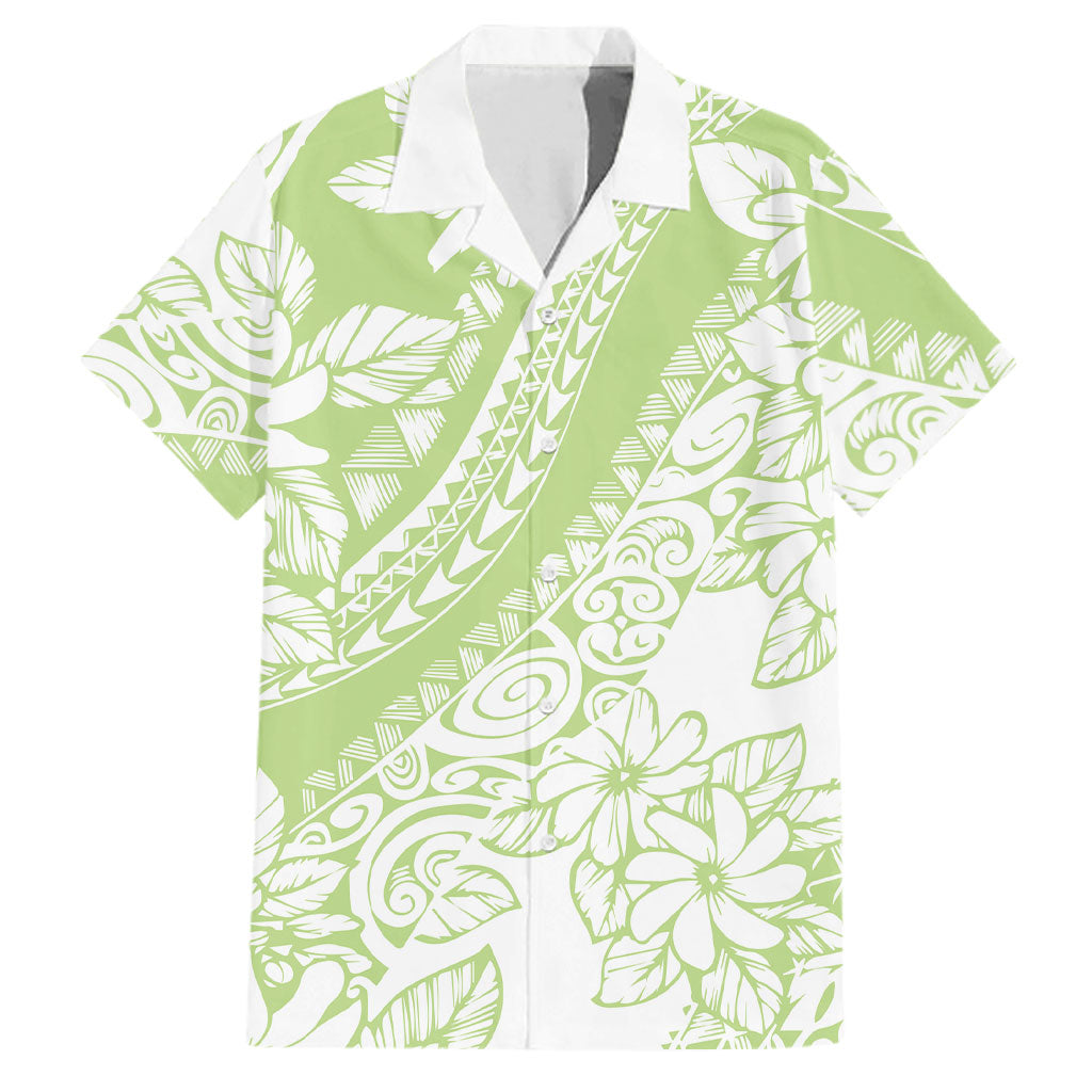 Polynesian Tiare Flower Sage Green Pastel Family Matching Short Sleeve Bodycon Dress and Hawaiian Shirt LT14 Dad's Shirt - Short Sleeve Sage Green - Polynesian Pride