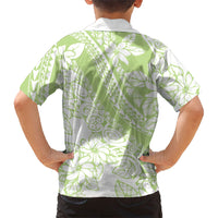 Polynesian Tiare Flower Sage Green Pastel Kid Hawaiian Shirt