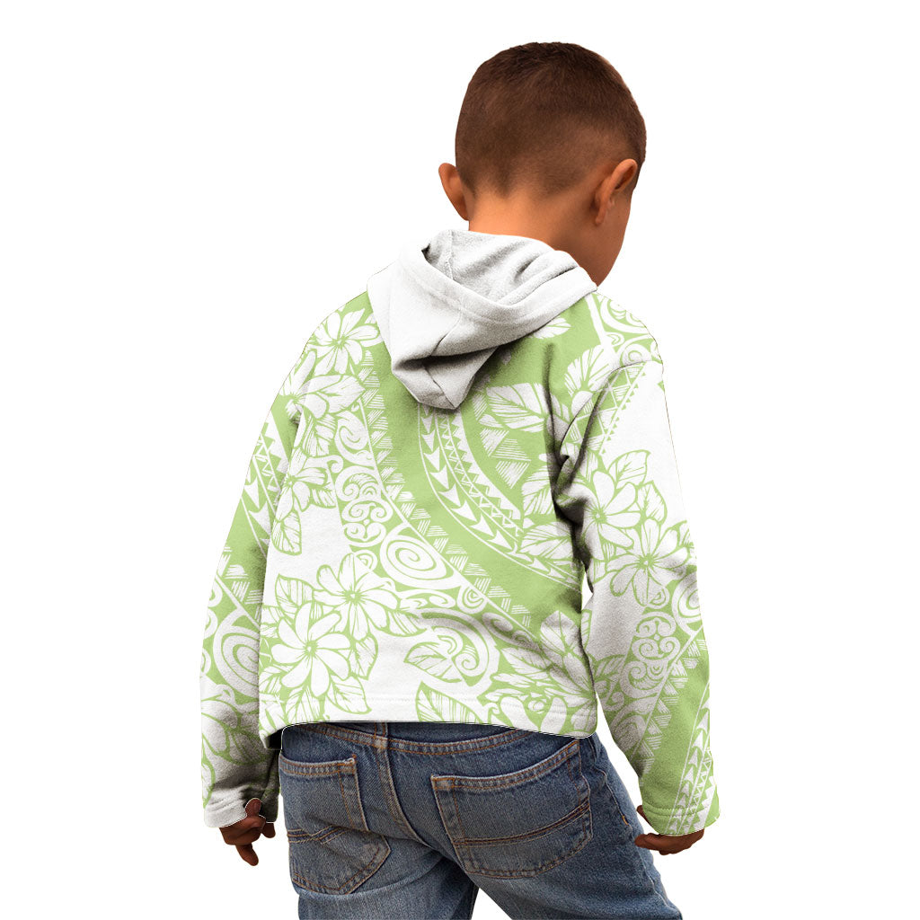 Polynesian Tiare Flower Sage Green Pastel Kid Hoodie