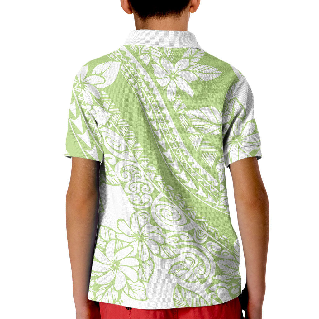 Polynesian Tiare Flower Sage Green Pastel Kid Polo Shirt