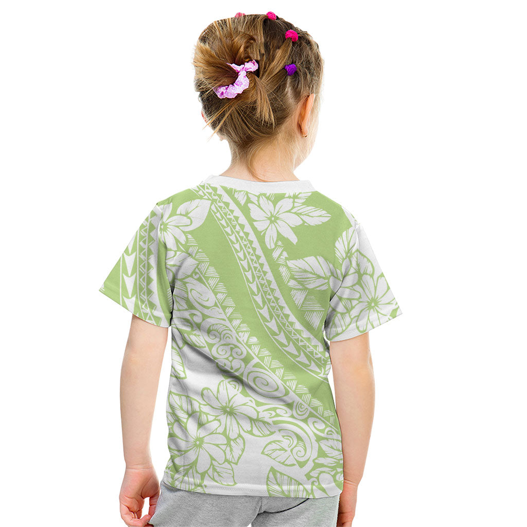 Polynesian Tiare Flower Sage Green Pastel Kid T Shirt