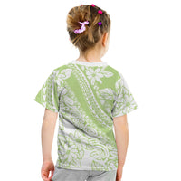 Polynesian Tiare Flower Sage Green Pastel Kid T Shirt