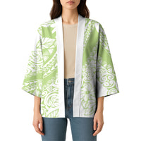 Polynesian Tiare Flower Sage Green Pastel Kimono