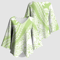 Polynesian Tiare Flower Sage Green Pastel Kimono Sleeve Blouse