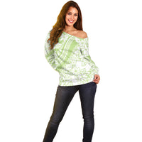 Polynesian Tiare Flower Sage Green Pastel Off Shoulder Sweater LT14 - Polynesian Pride
