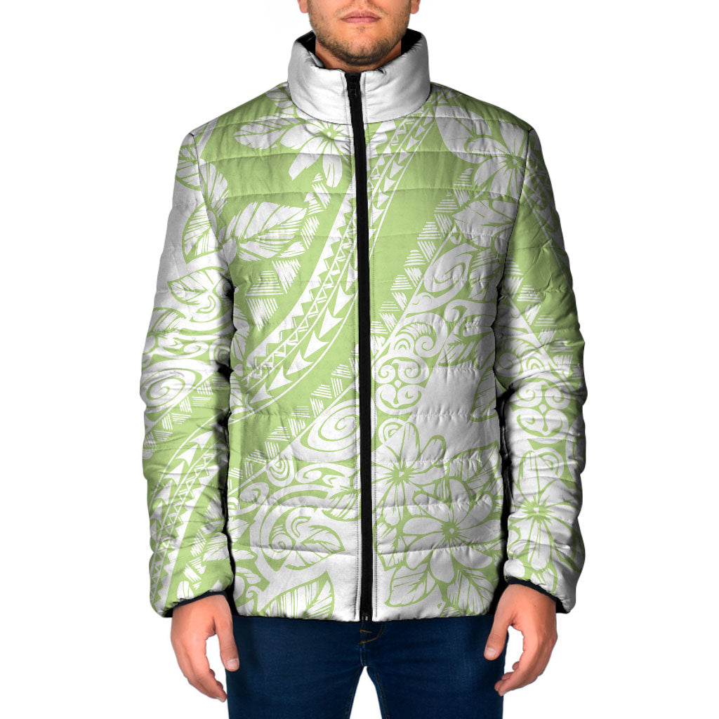 Polynesian Tiare Flower Sage Green Pastel Padded Jacket LT14 Men Sage Green - Polynesian Pride