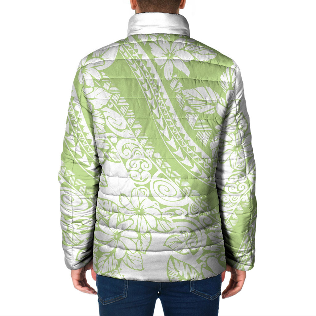 Polynesian Tiare Flower Sage Green Pastel Padded Jacket LT14 - Polynesian Pride