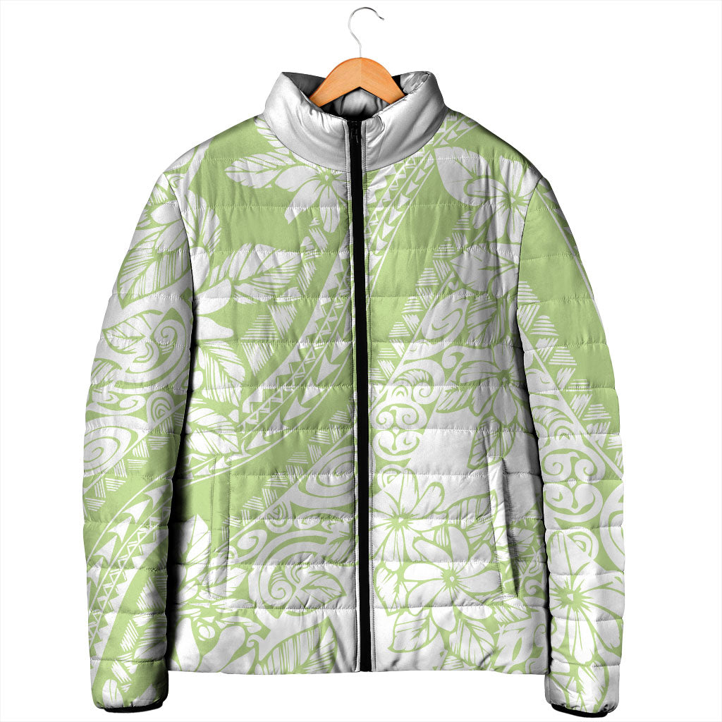Polynesian Tiare Flower Sage Green Pastel Padded Jacket LT14 - Polynesian Pride