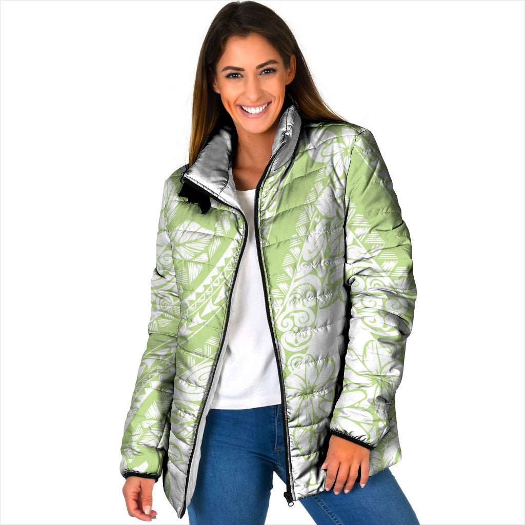 Polynesian Tiare Flower Sage Green Pastel Padded Jacket LT14 Women Sage Green - Polynesian Pride