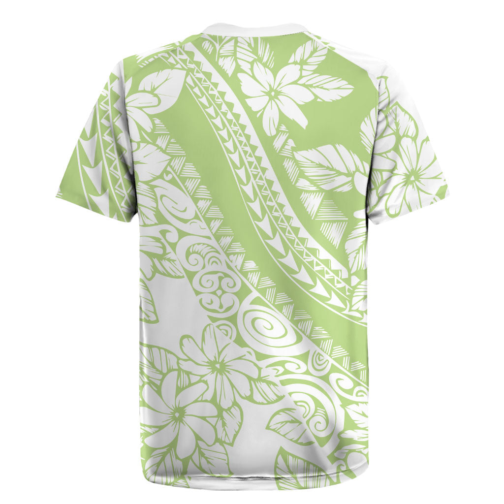 Polynesian Tiare Flower Sage Green Pastel Rugby Jersey LT14 - Polynesian Pride