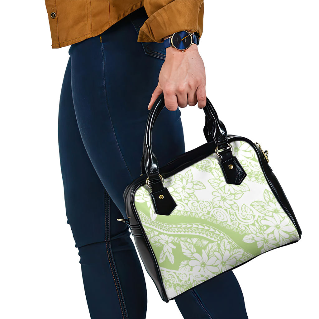 Polynesian Tiare Flower Sage Green Pastel Shoulder Handbag