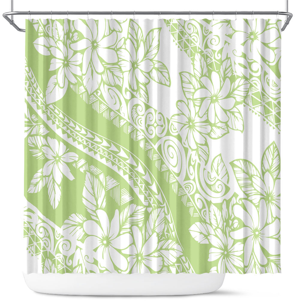 Polynesian Tiare Flower Sage Green Pastel Shower Curtain LT14 Sage Green - Polynesian Pride