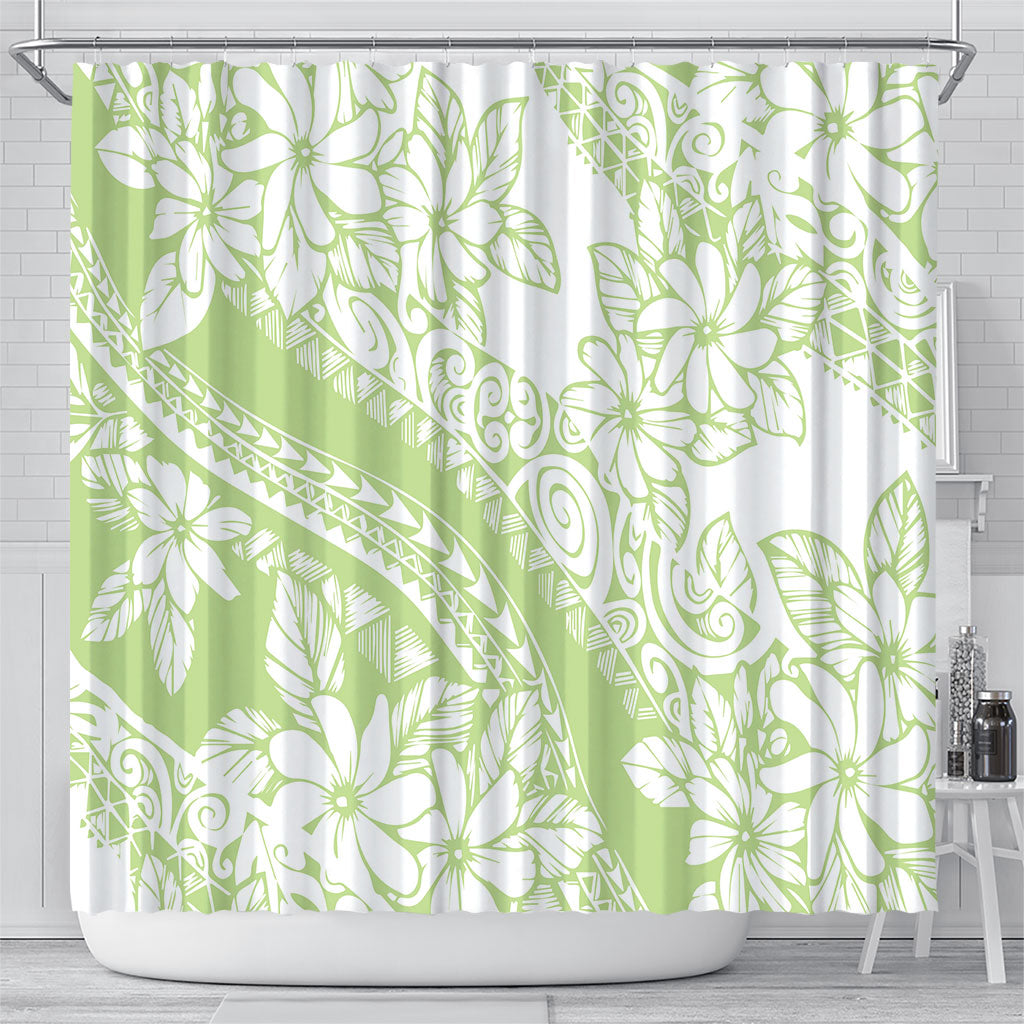 Polynesian Tiare Flower Sage Green Pastel Shower Curtain LT14 - Polynesian Pride