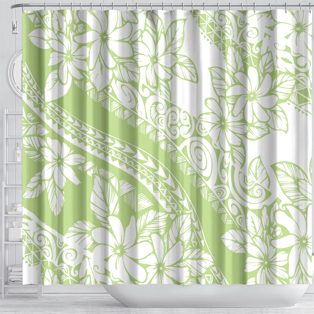 Polynesian Tiare Flower Sage Green Pastel Shower Curtain LT14 - Polynesian Pride