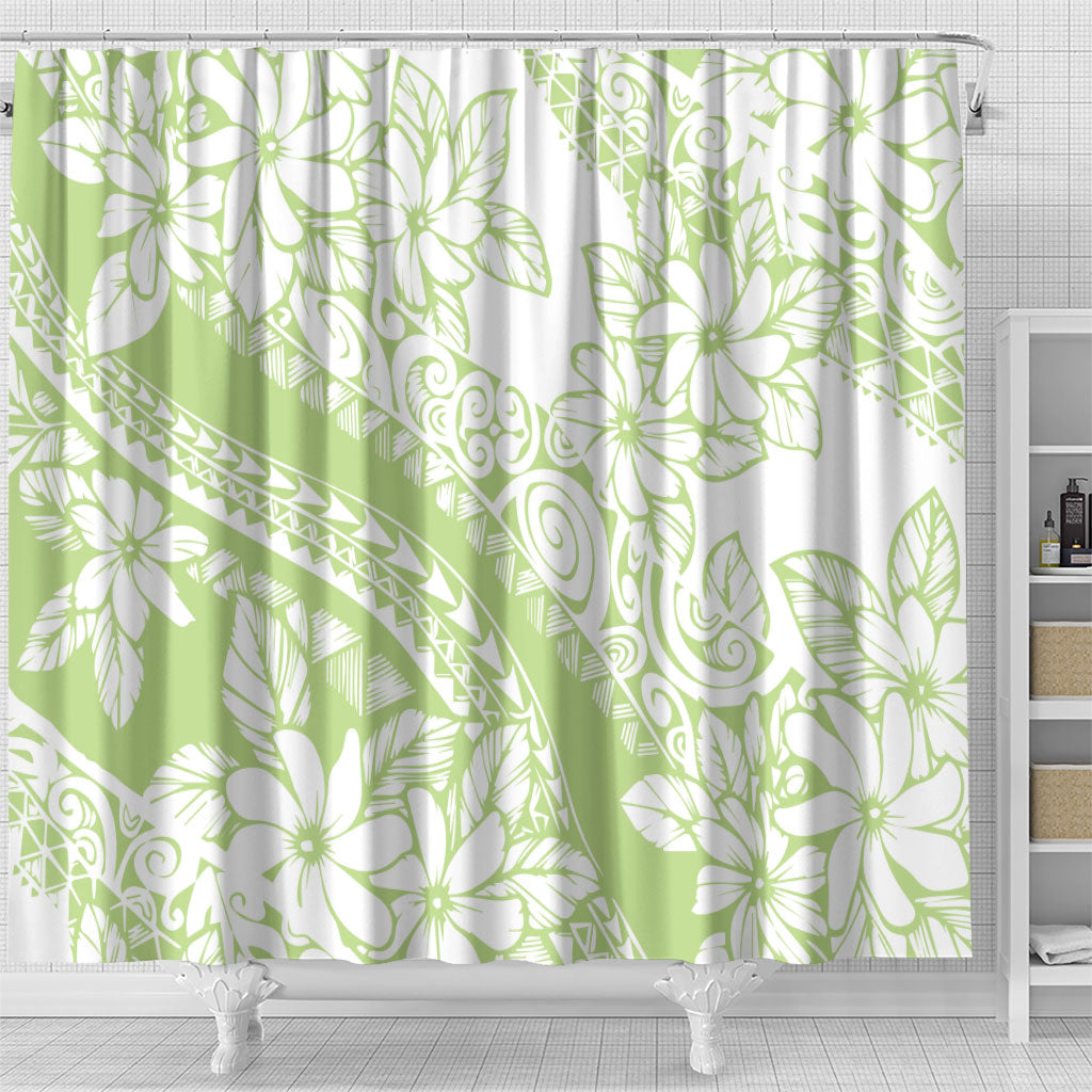 Polynesian Tiare Flower Sage Green Pastel Shower Curtain LT14 - Polynesian Pride