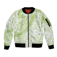Polynesian Tiare Flower Sage Green Pastel Sleeve Zip Bomber Jacket LT14 Unisex Sage Green - Polynesian Pride
