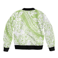 Polynesian Tiare Flower Sage Green Pastel Sleeve Zip Bomber Jacket LT14 - Polynesian Pride