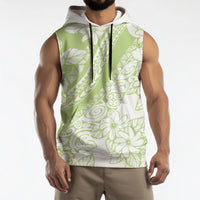 Polynesian Tiare Flower Sage Green Pastel Sleeveless Hoodie