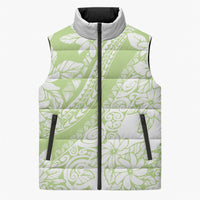 Polynesian Tiare Flower Sage Green Pastel Sleeveless Puffer Jacket LT14 Unisex Sage Green - Polynesian Pride