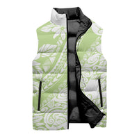 Polynesian Tiare Flower Sage Green Pastel Sleeveless Puffer Jacket LT14 - Polynesian Pride