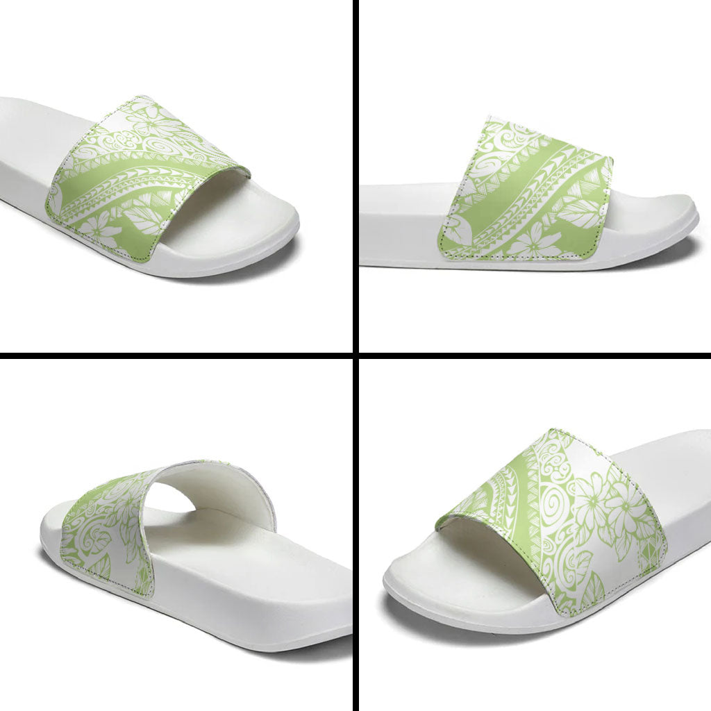 Polynesian Tiare Flower Sage Green Pastel Slide Sandals LT14 - Polynesian Pride