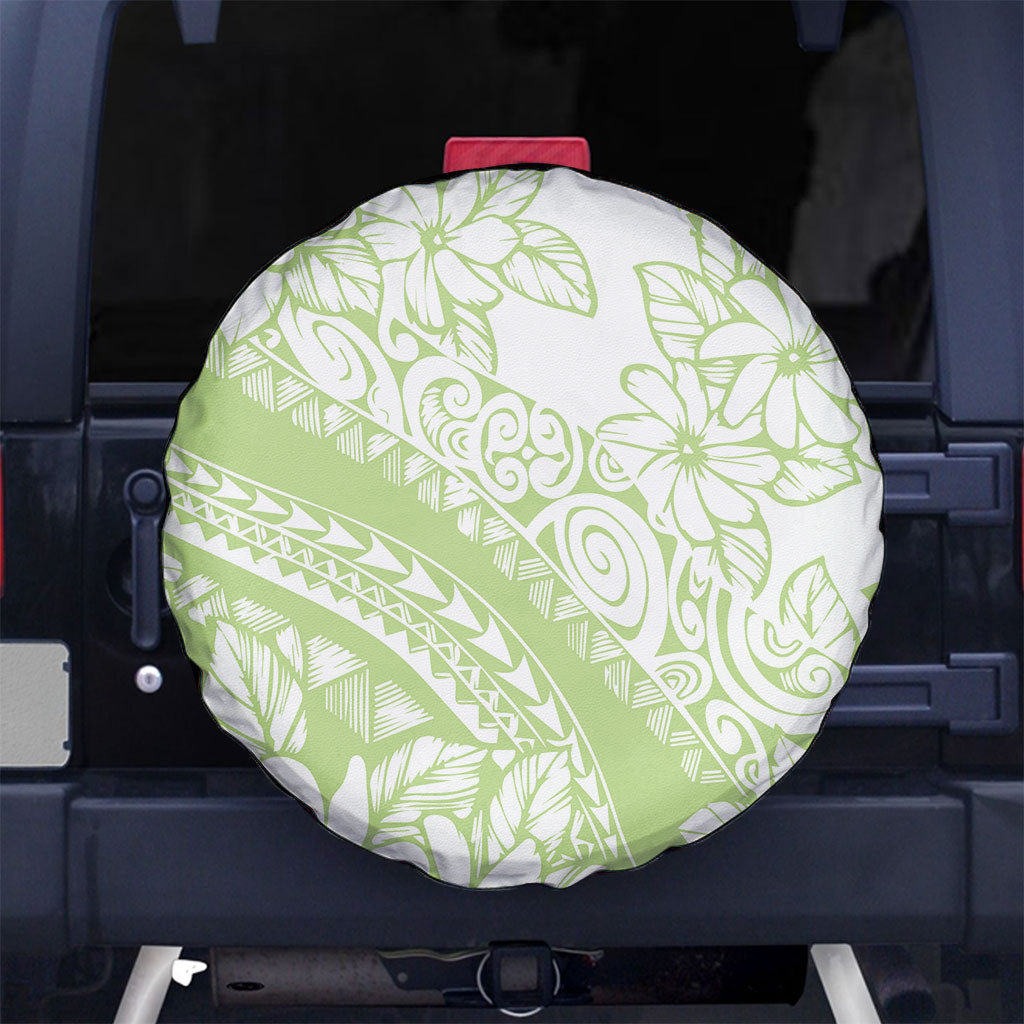 Polynesian Tiare Flower Sage Green Pastel Spare Tire Cover
