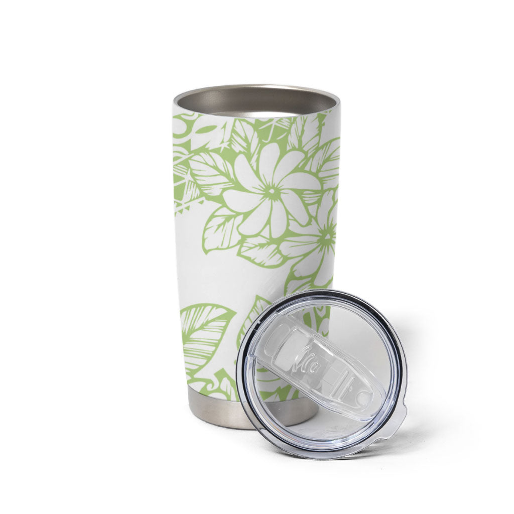 Polynesian Tiare Flower Sage Green Pastel Tumbler Cup