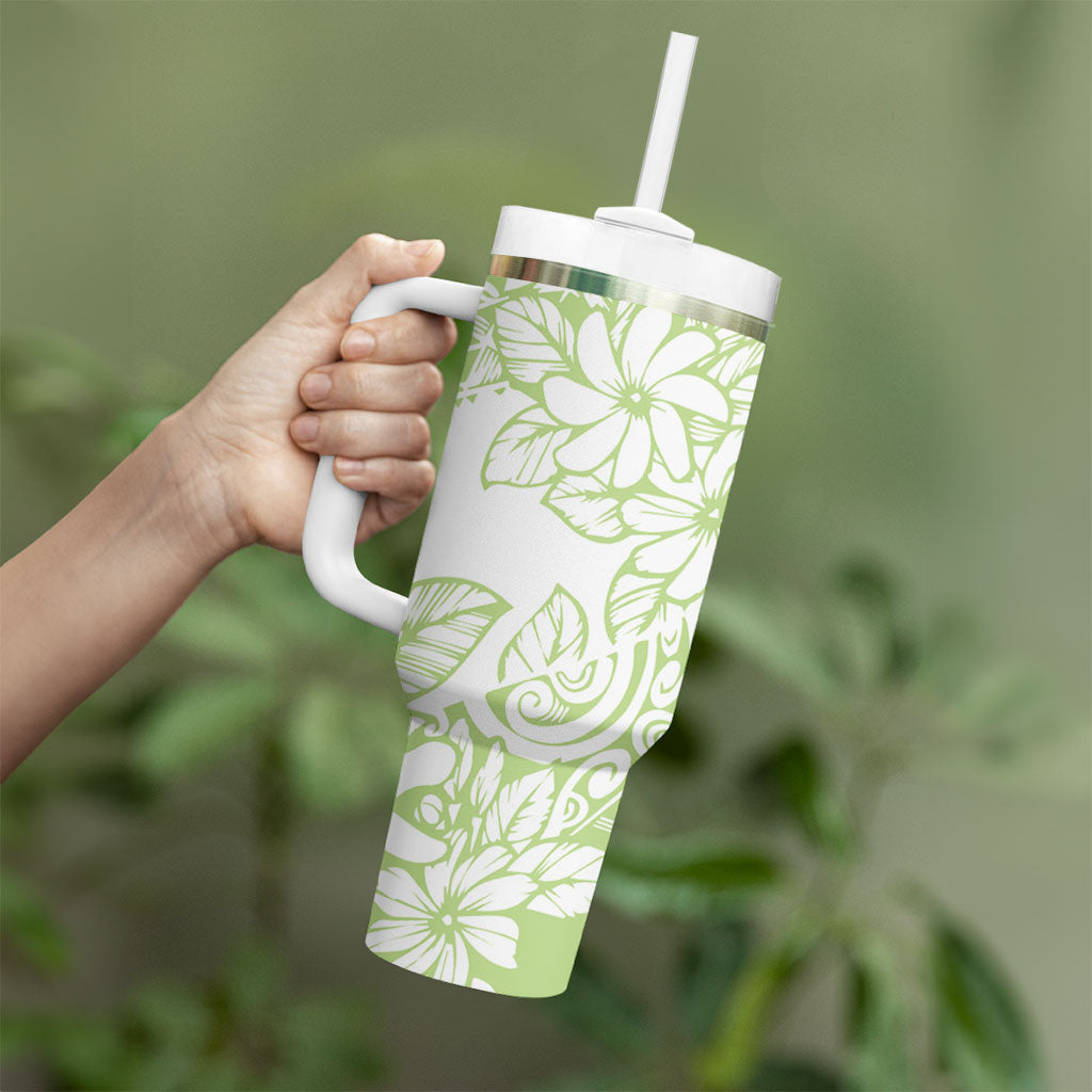 Polynesian Tiare Flower Sage Green Pastel Tumbler With Handle
