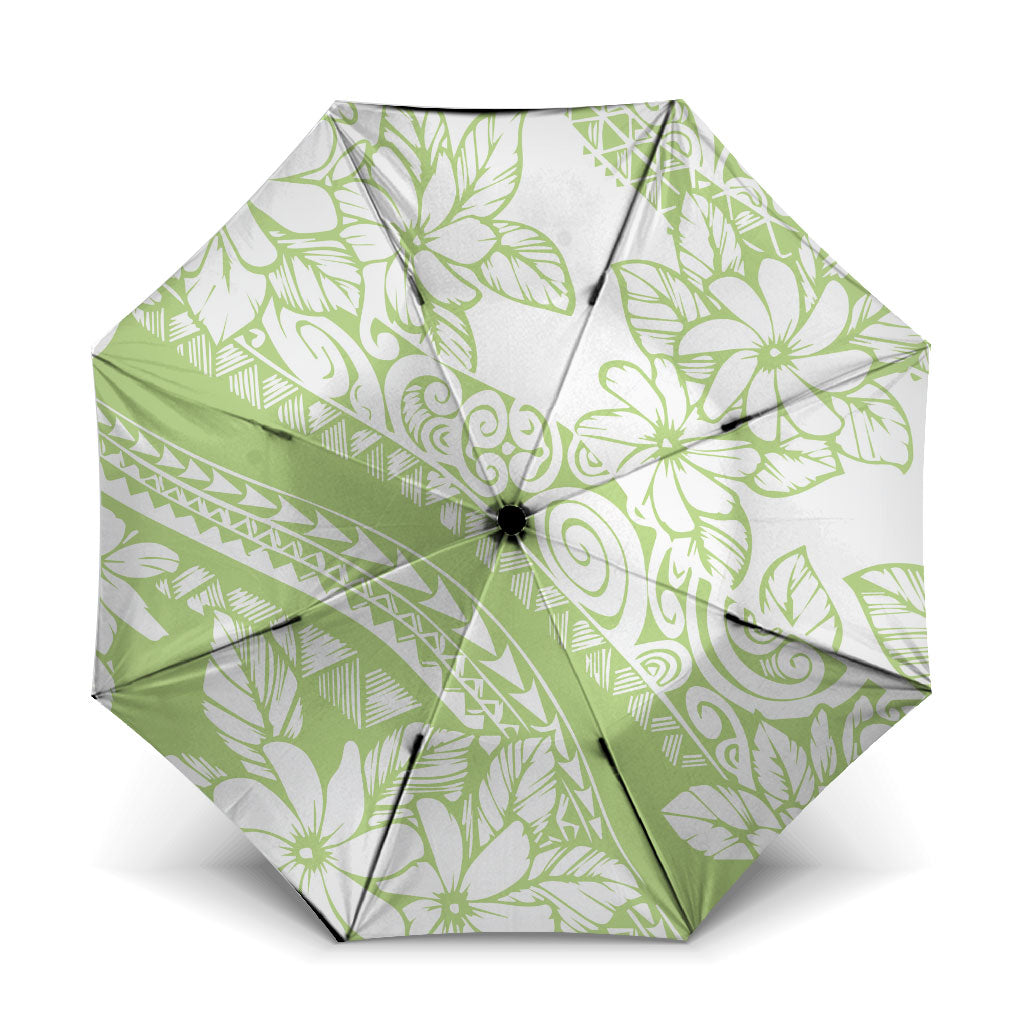 Polynesian Tiare Flower Sage Green Pastel Umbrella