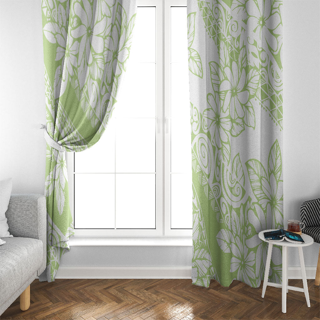 Polynesian Tiare Flower Sage Green Pastel Window Curtain