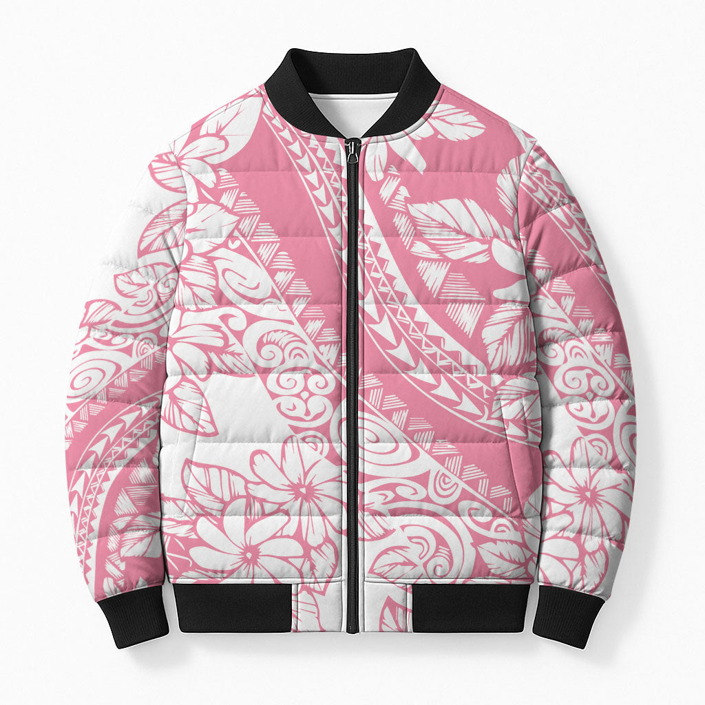 Polynesian Tiare Flower Pink Pastel Vibes Bomber Puffer Jacket LT14 Unisex Pink - Polynesian Pride