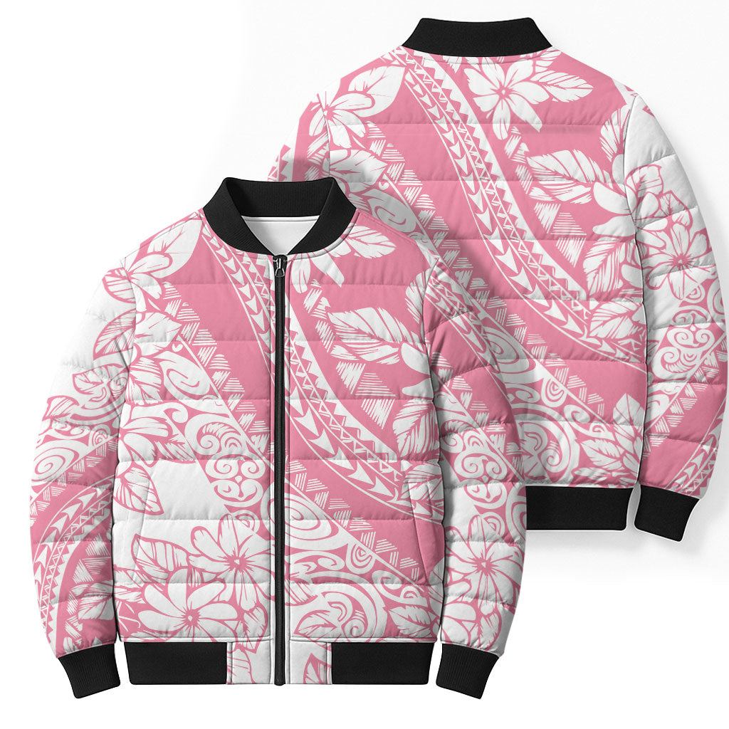 Polynesian Tiare Flower Pink Pastel Vibes Bomber Puffer Jacket LT14 - Polynesian Pride