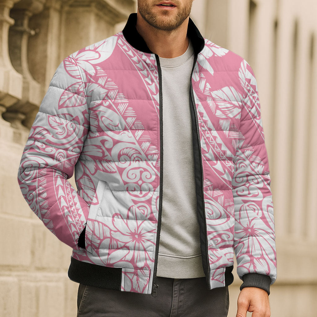 Polynesian Tiare Flower Pink Pastel Vibes Bomber Puffer Jacket LT14 - Polynesian Pride