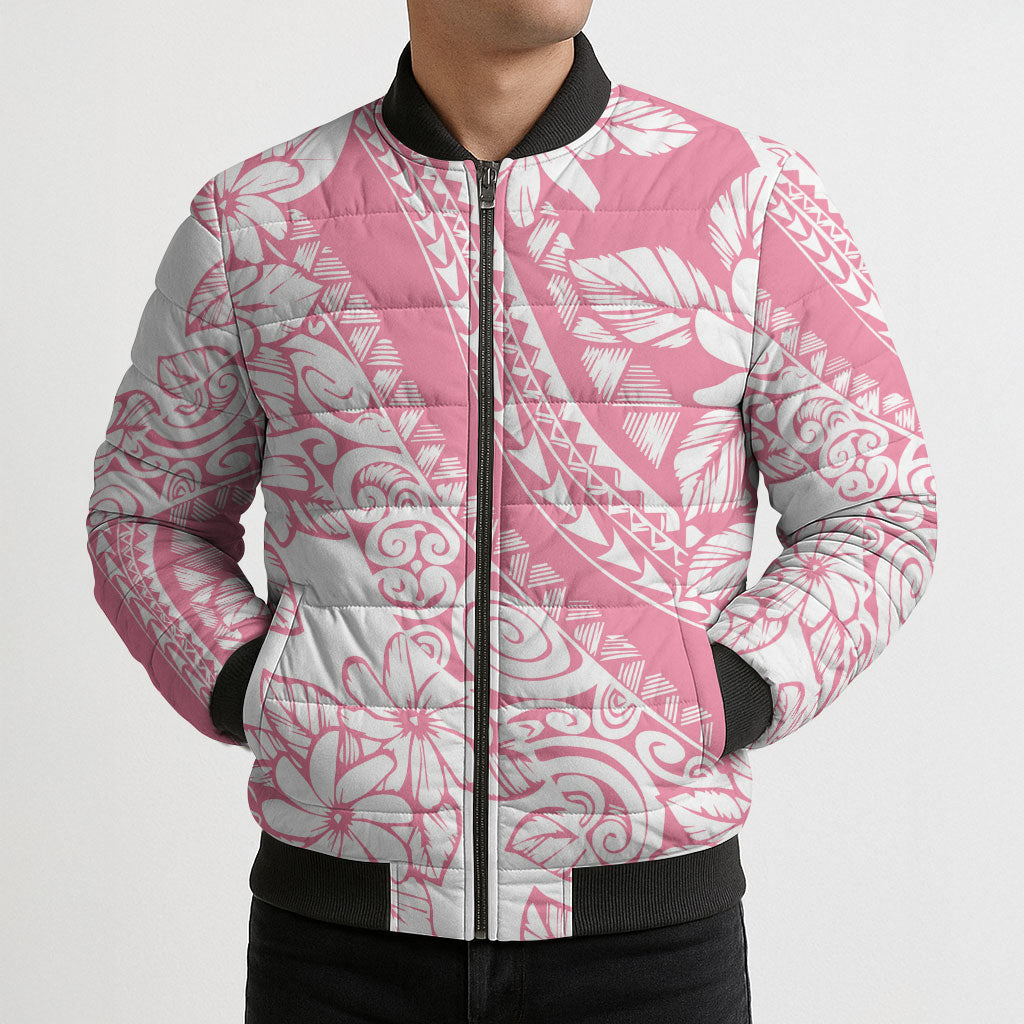 Polynesian Tiare Flower Pink Pastel Vibes Bomber Puffer Jacket LT14 - Polynesian Pride