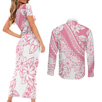 Polynesian Tiare Flower Pink Pastel Vibes Couples Matching Short Sleeve Bodycon Dress and Long Sleeve Button Shirt LT14 - Polynesian Pride