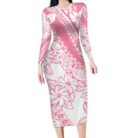 Polynesian Tiare Flower Pink Pastel Vibes Family Matching Long Sleeve Bodycon Dress and Hawaiian Shirt LT14 Mom's Dress Pink - Polynesian Pride